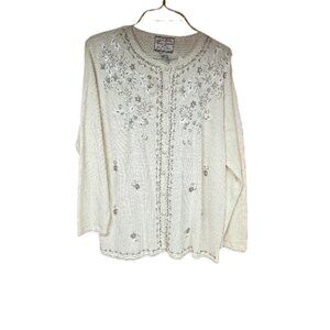 14/16 Heirloom Collectibles Embroidered Cream Cardigan sweater.